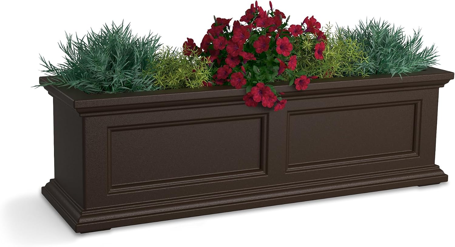Mayne Fairfield 48in Self-Watering Rectangular Window Box Planter, Black | Self-watering, All season, Fade resistant, Mounting brackets included, Built-in overflow, 15-year warranty