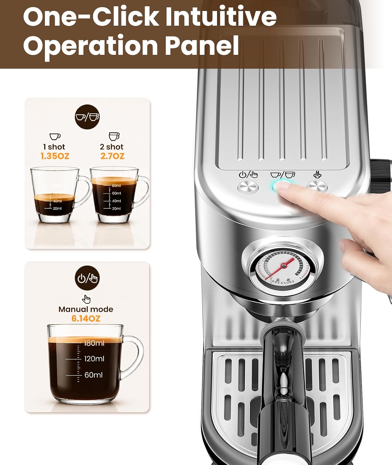 atatix 20 Bar Espresso Machine with Milk Frother, Compact Espresso Maker | Stainless Steel Coffee Machine with Precise Temp Control, 44oz Removable Water Tank for Latte, Cappuccino, White