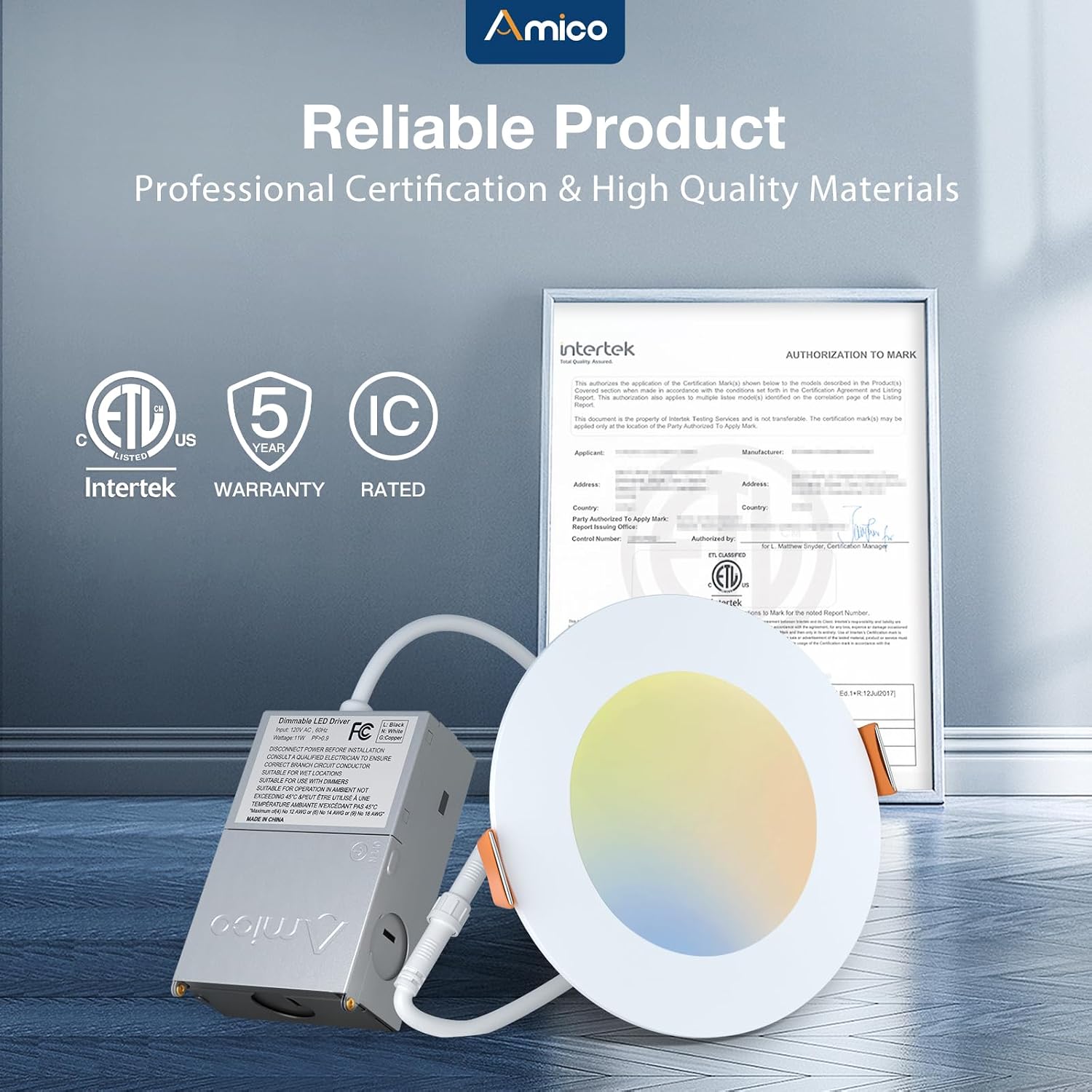 Amico 6 Pack 6 Inch LED Recessed Light with Junction Box, 5CCT, 1050LM, 12W