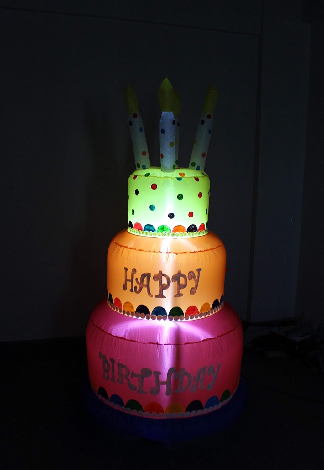 6 Foot Tall Happy Birthday Cake Inflatable with Candles