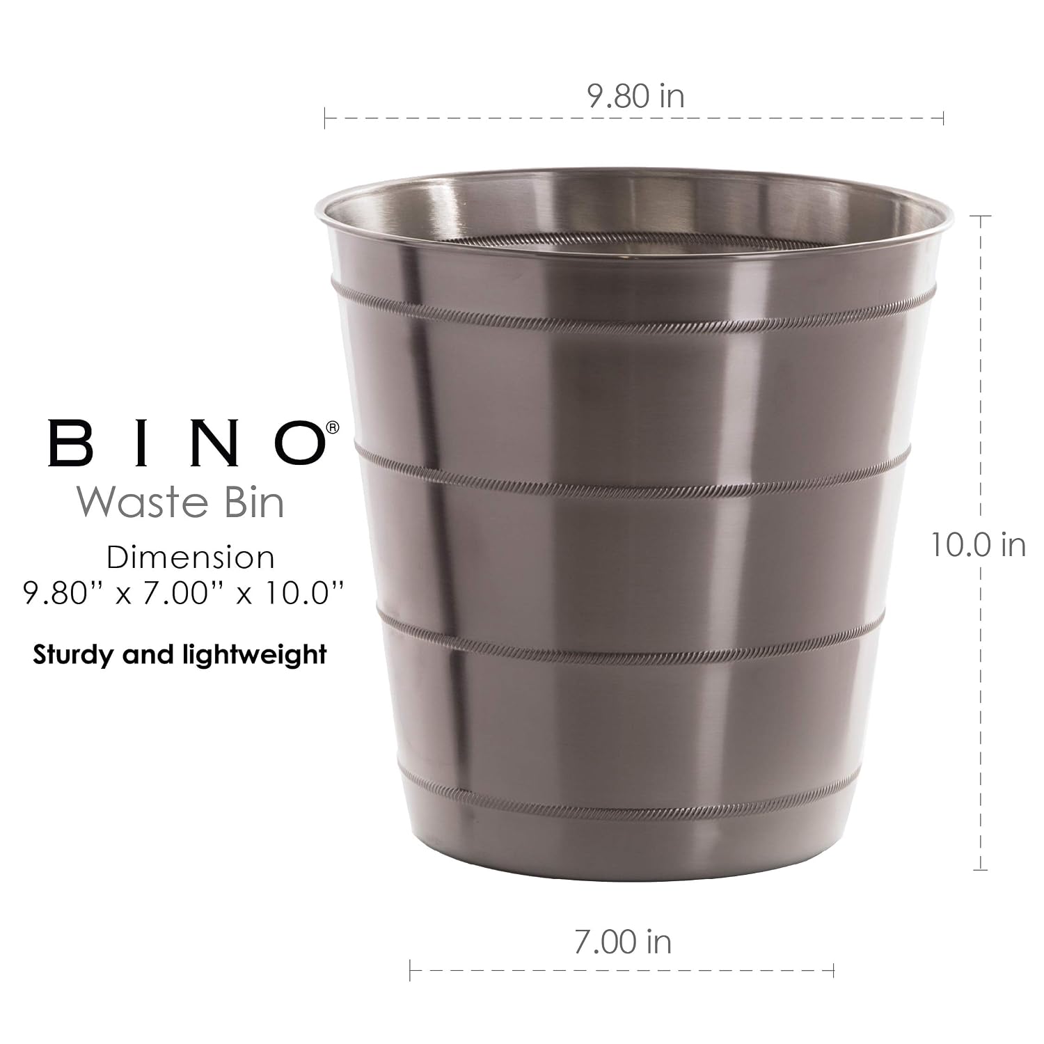 BINO Metal Waste Basket for Home, Office, Bathroom, Dorm, Kitchen and More | Trash Can Bin for Bedroom | Desk Trash Can | Home Essentials