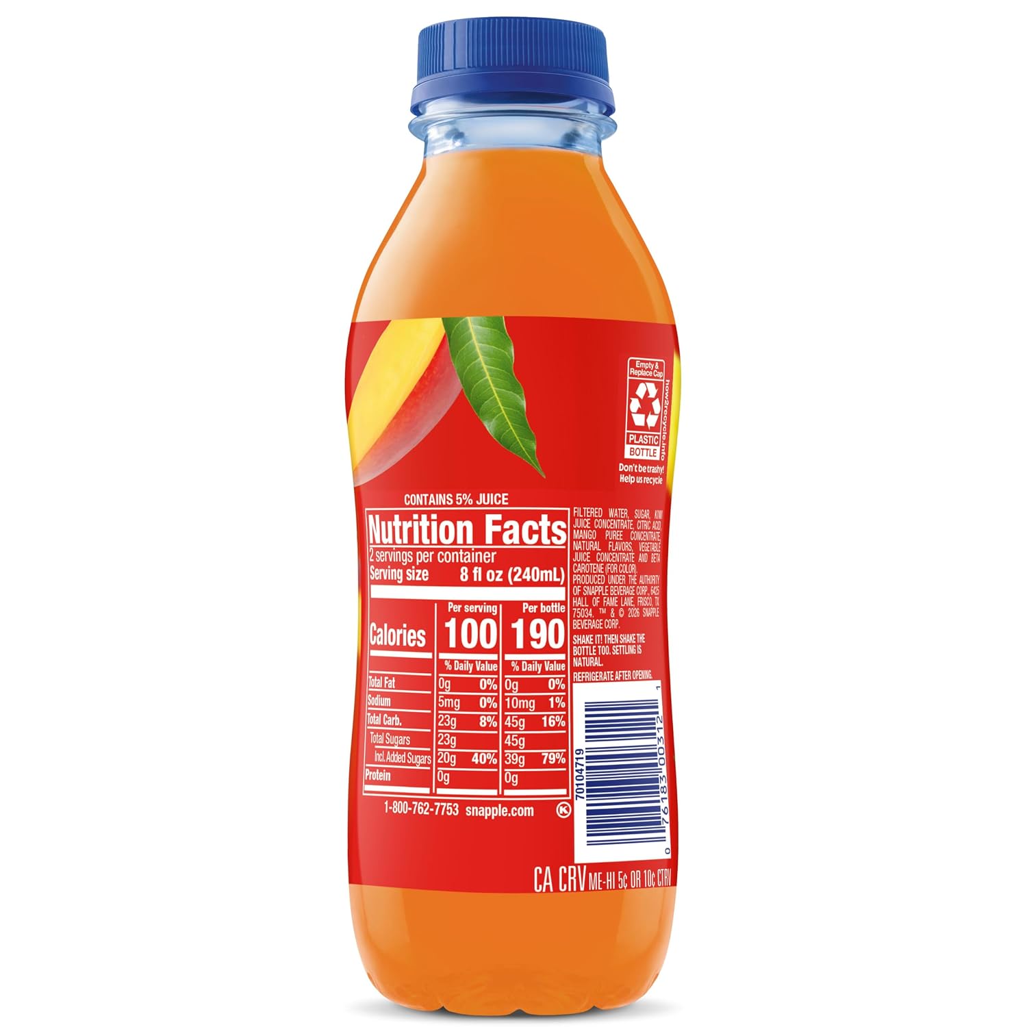 Snapple Apple Juice Drink, 16 Fl Oz Recycled Plastic Bottle, All Natural, No Artificial Flavors Or Sweeteners, Gluten-free, Contains 10% Real Juice 12 Pack