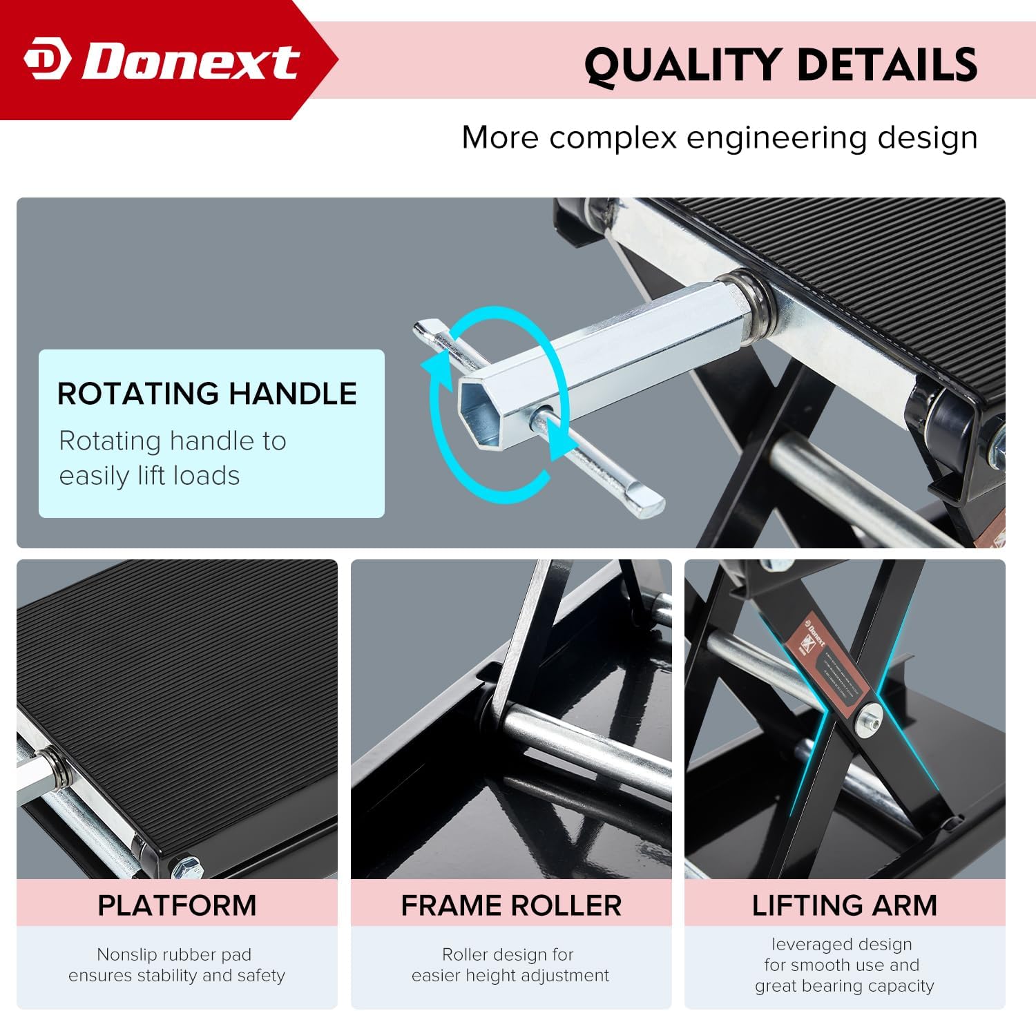 Motorcycle Lift Scissor Jack, 1200 LB Capacity Wide Deck Hoist Stand Maintenance Bikes ATVs Garage Repair Center Stand Lift Jack, Red