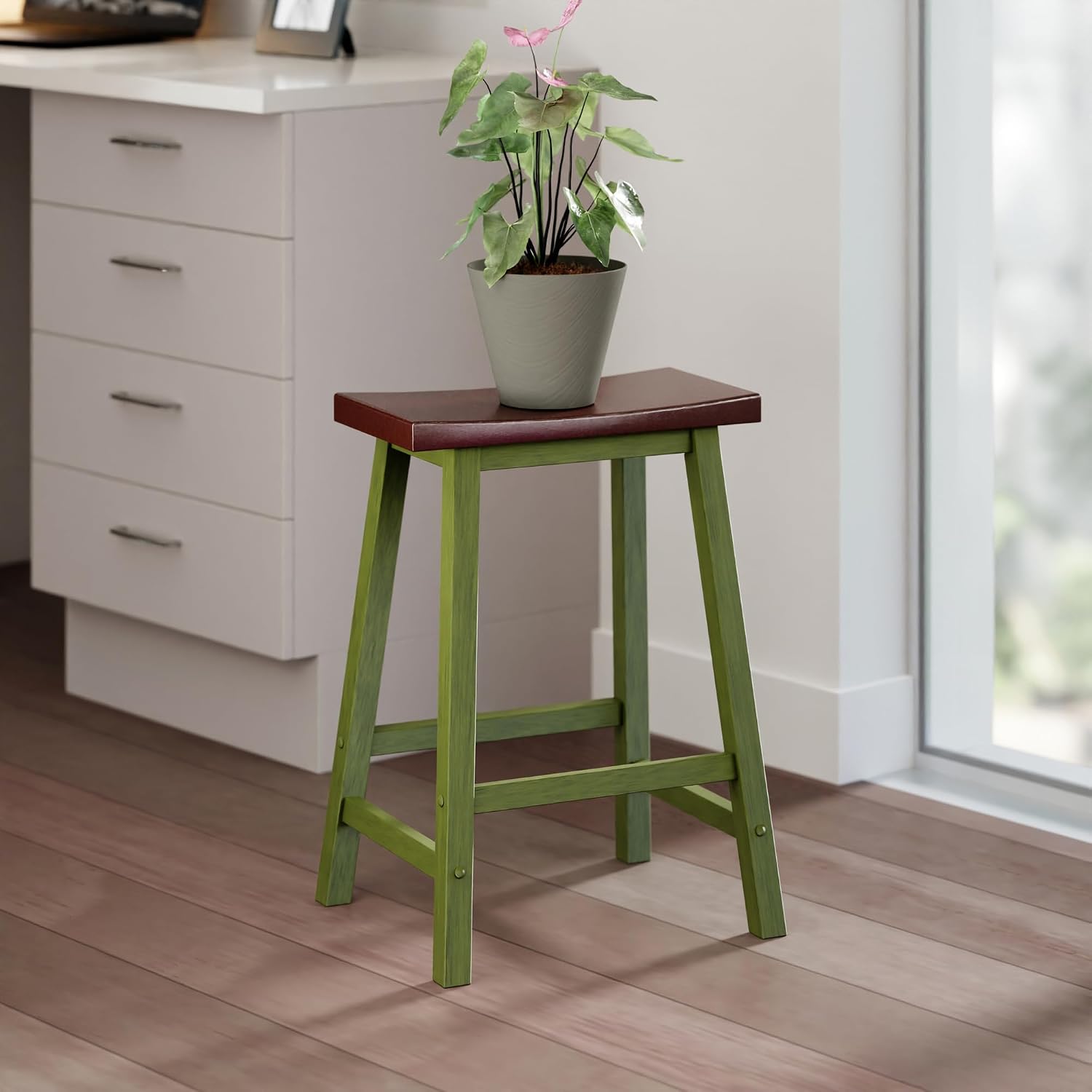 Winsome Satori Saddle Seat Counter Stool, Walnut, 24" | Classic Backless Bar Chairs for Kitchen & Dining Room Seating, Timeless Essential Furniture for Home, Dorm, Apartments