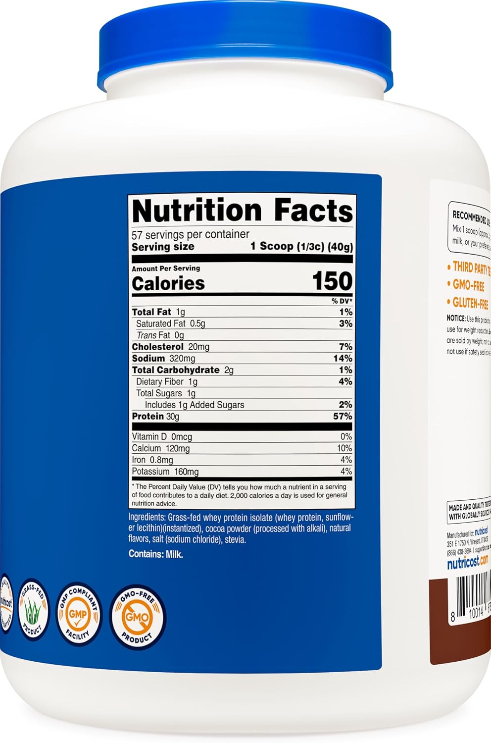 Nutricost Grass-Fed Whey Protein Isolate (Vanilla) 5LBS | GMO-Free, Gluten Free, Natural Flavors