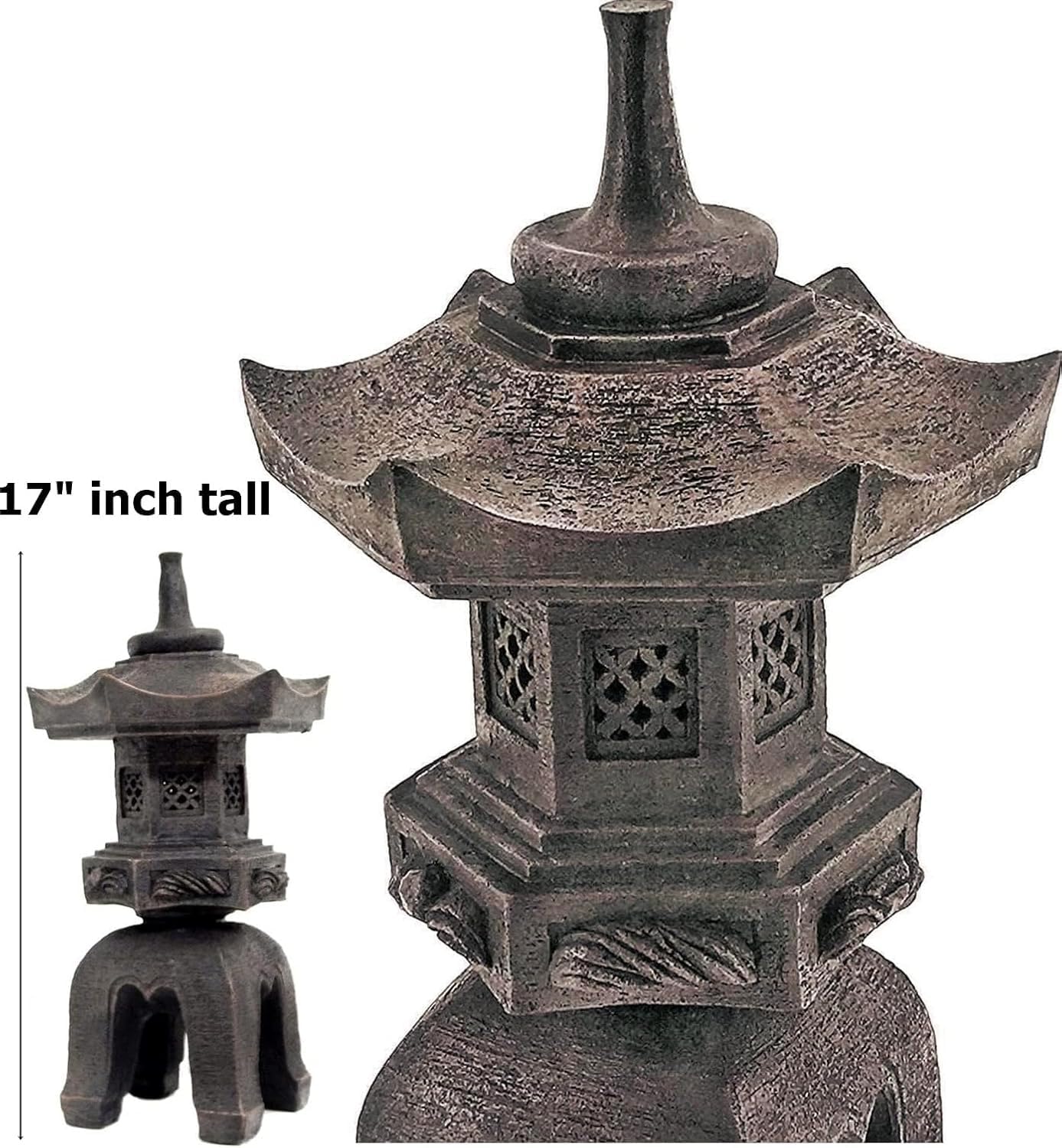 Bellaa Japanese Pagoda Garden Statue - 17” Brown Polyresin Zen Lantern Outdoor Decor