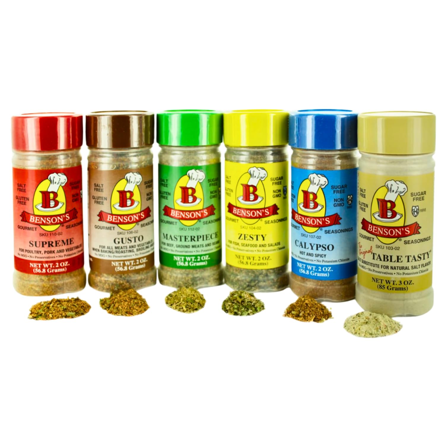 Bensons 6-Pack Salt-Free Seasoning Set - 5 Seasonings + 1 Salt Substitute + Salt Free Cookbook, Salt-Free, Sugar-Free, Gluten-Free