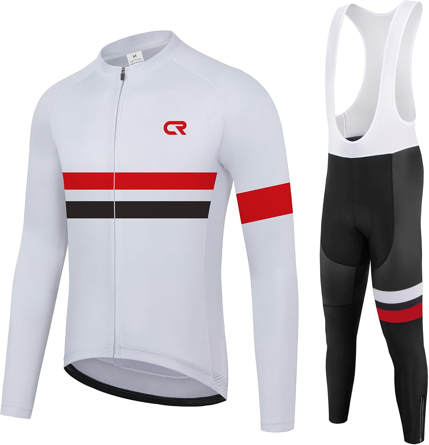 Coconut Ropamo CR Men's Cycling Clothing Set Long Sleeve Cycling Jersey Zipper Pocket Bike Outfit Cycling Bib Pants 3D Padded