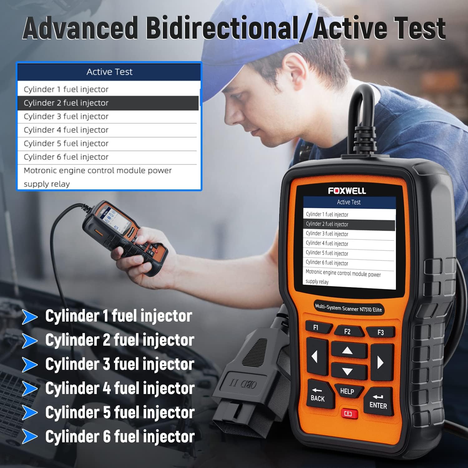 FOXWELL NT510 Elite fit for Chrysler Jeep Dodge Scan Tool, All System OBD2 Scanner Bidirectional Diagnostic Tool