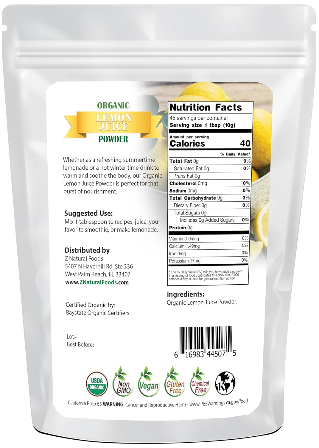 Z Natural Foods Organic Tart Cherry Juice Powder - Vegan, Kosher, 1 lb