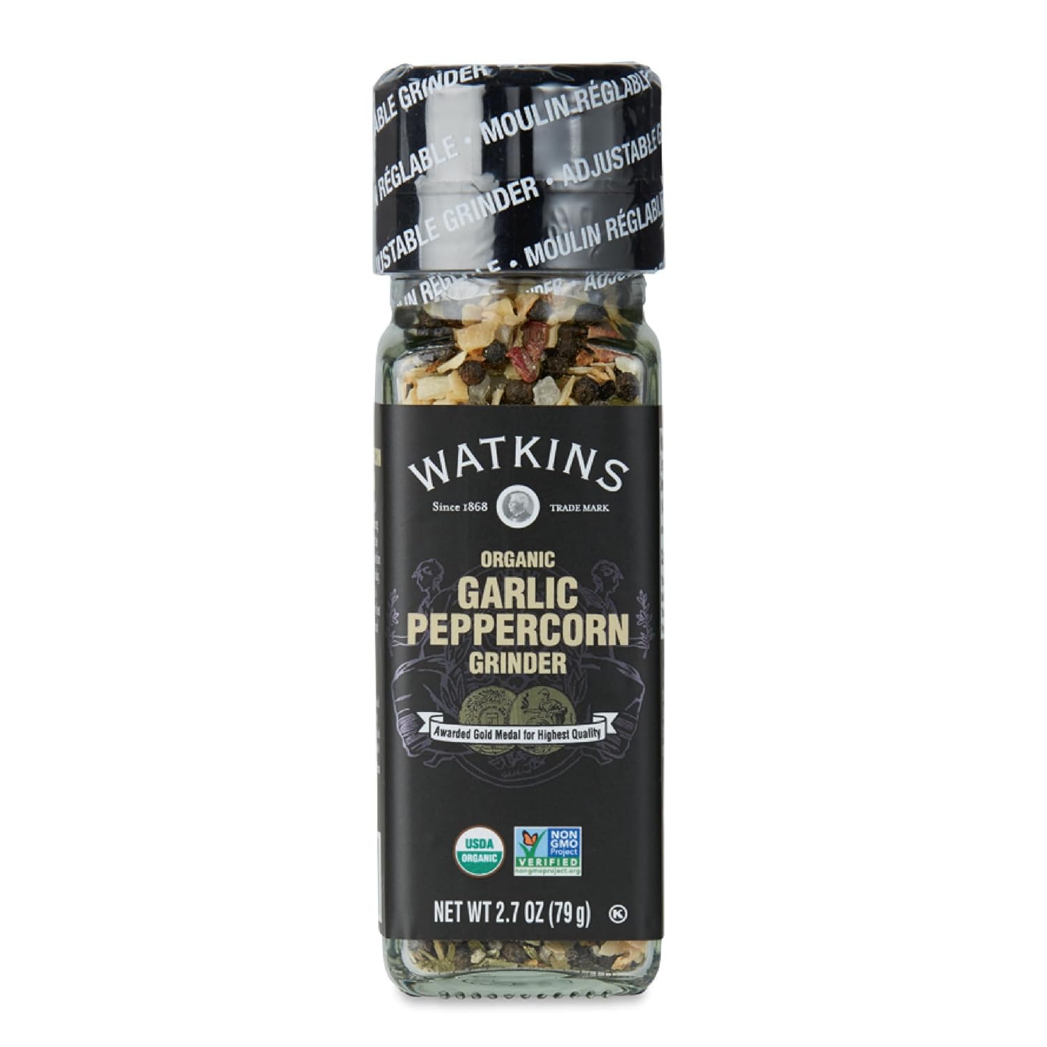 Watkins Organic Grinder, Garlic Peppercorn, 2.7 Ounce, 3-Pack