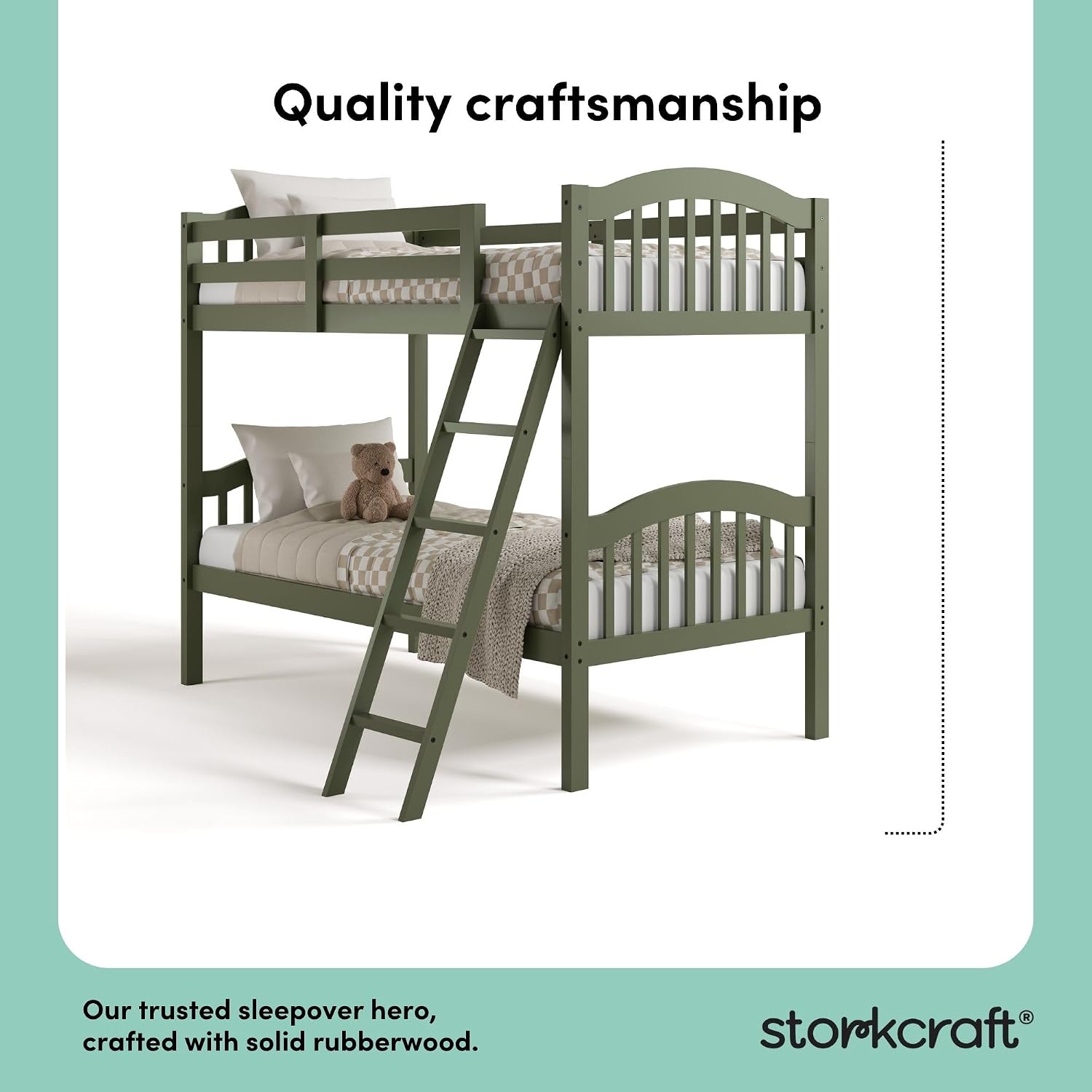 Storkcraft Long Horn Twin-Over-Twin Bunk Bed, White | GREENGUARD Gold Certified, Converts to 2 Individual Twin Beds, Wood Bunk Bed for Kids Bedroom, No Box Spring Required