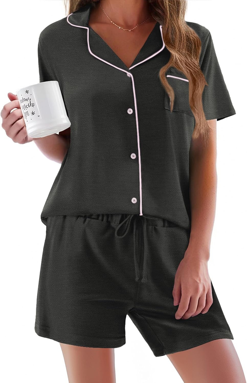 Ekouaer Pajamas Set for Women Short Sleeve Sleepwear Button Down Pj XS-XXXL | Summer 2 Piece Lounge Set, Soft Fabric, Drawstring Waistband, for Bridesmaid Bride Party, Plus Size, Petite, Cute Pattern