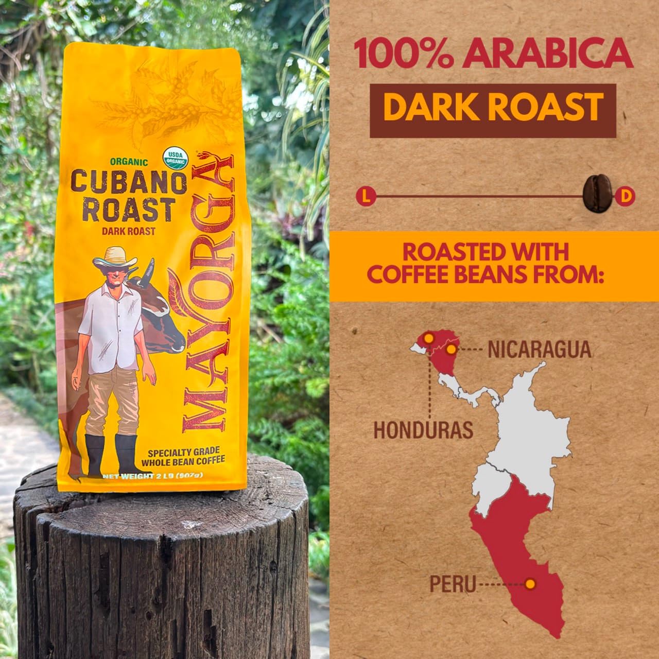 Mayorga Organic Coffee 12oz Cafe Cubano Roast - Dark Roast Whole Bean Coffee Specialty Grade, 100% Arabica, Slow Roasted, Bold and Smooth Flavor with Low Acidity - USDA Organic, Non-GMO, Kosher,
