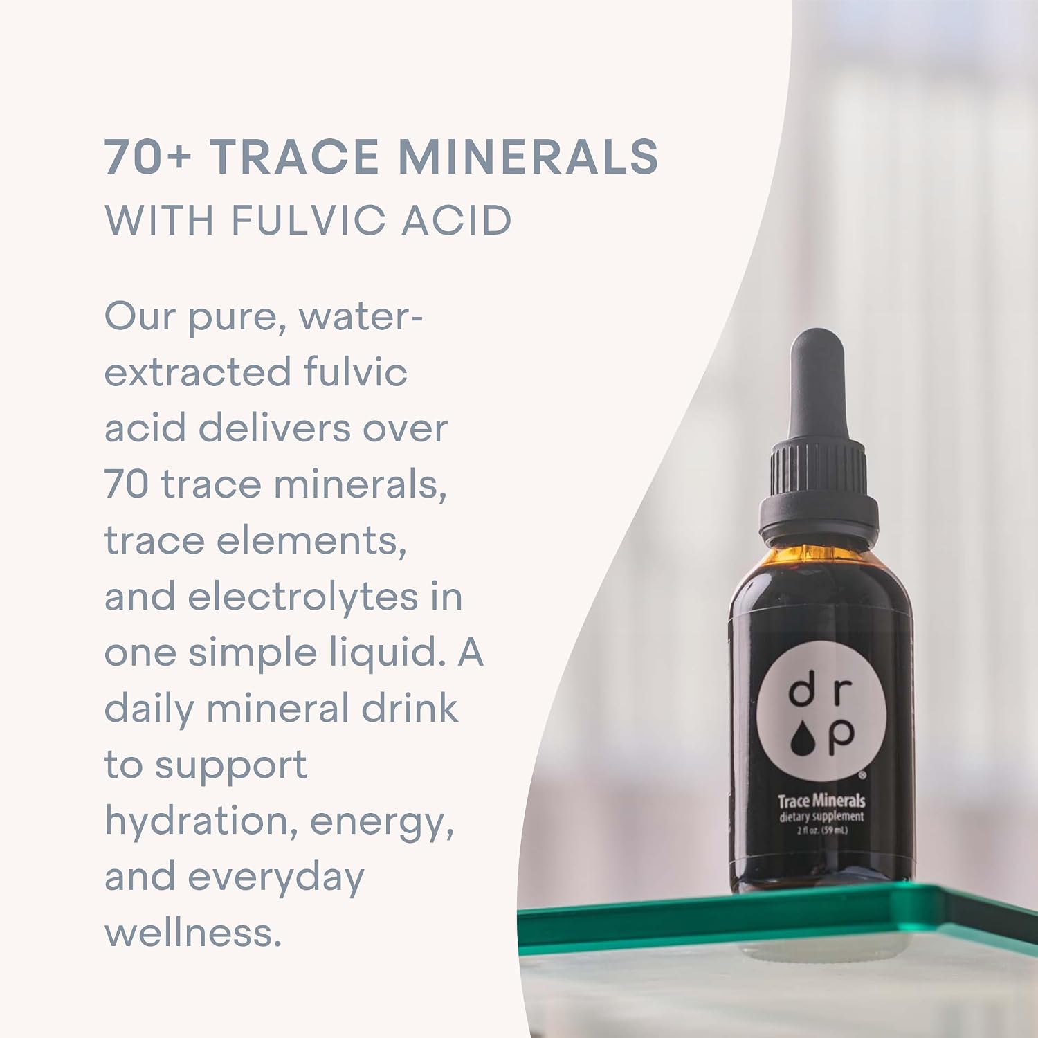 Drop Trace Minerals with Fulvic Acid, Liquid Ionic Mineral Drops with Electrolytes – 72+ Minerals, for Energy, Hydration & Gut Health – No Pills
