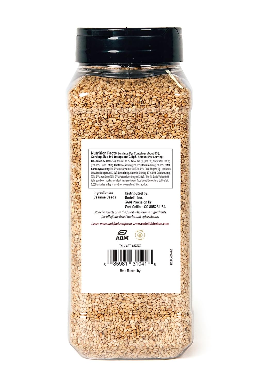 Rodelle Toasted Natural Sesame Seeds, No Artificial Flavors, Kosher, 18 Oz | Nutty toasted sesame seeds for salads, stir-fries, baking and garnish, no artificial flavors, kosher