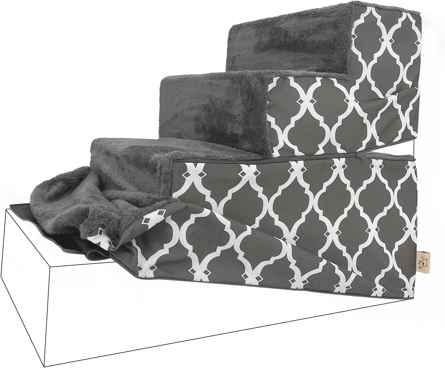 Best Pet Supplies Non-Slip Foam Dog Stair & Pet Ramp, Balanced Indoor Step Support - Foldable Stair, Ash Gray Linen,3-Step