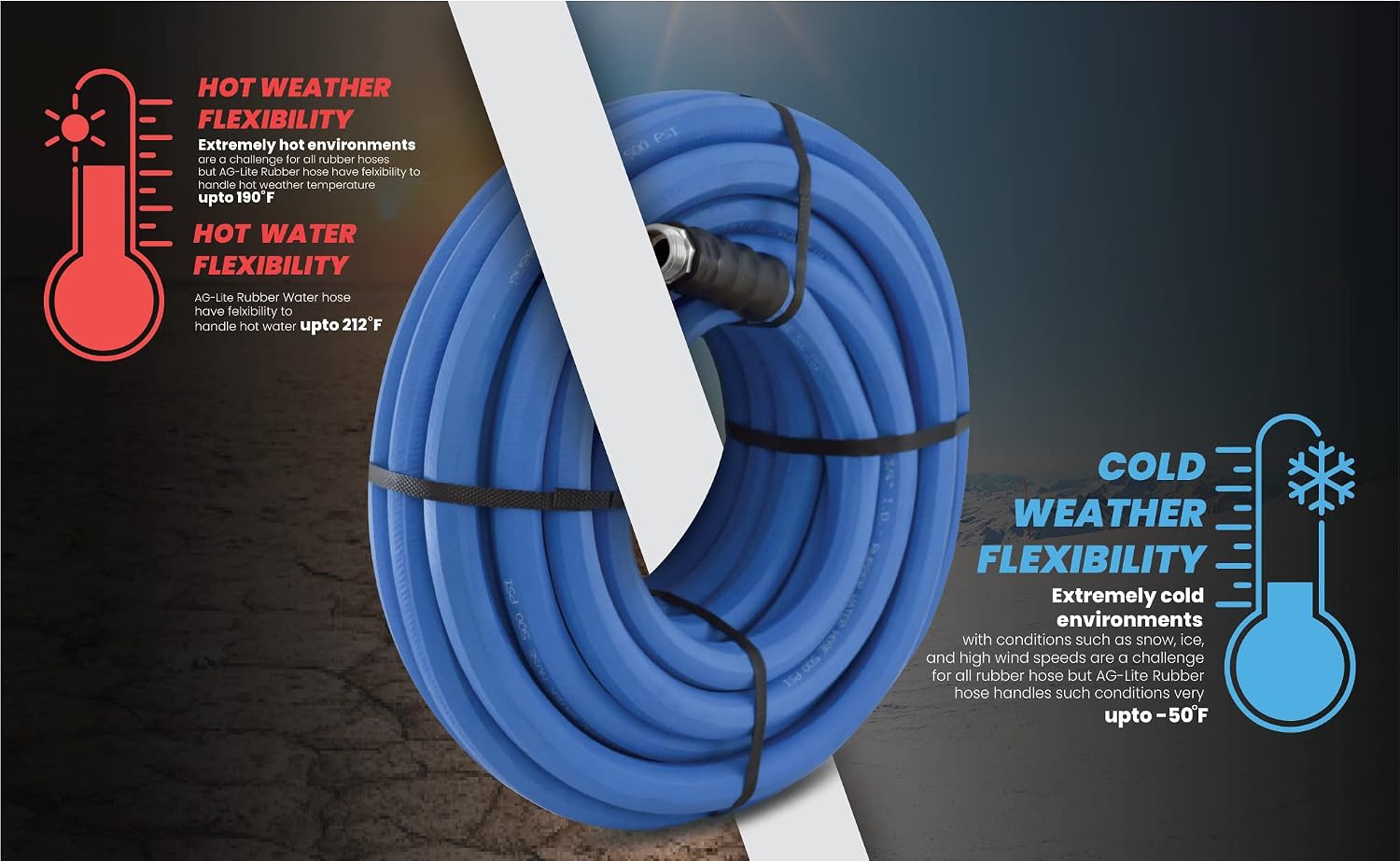 AG-LITE BSALONE50 1" x 50' Hot/Cold Water Rubber Garden Hose, 100% Rubber, Ultra-Light, Super Strong, 500 PSI, 50F to 190F Degrees