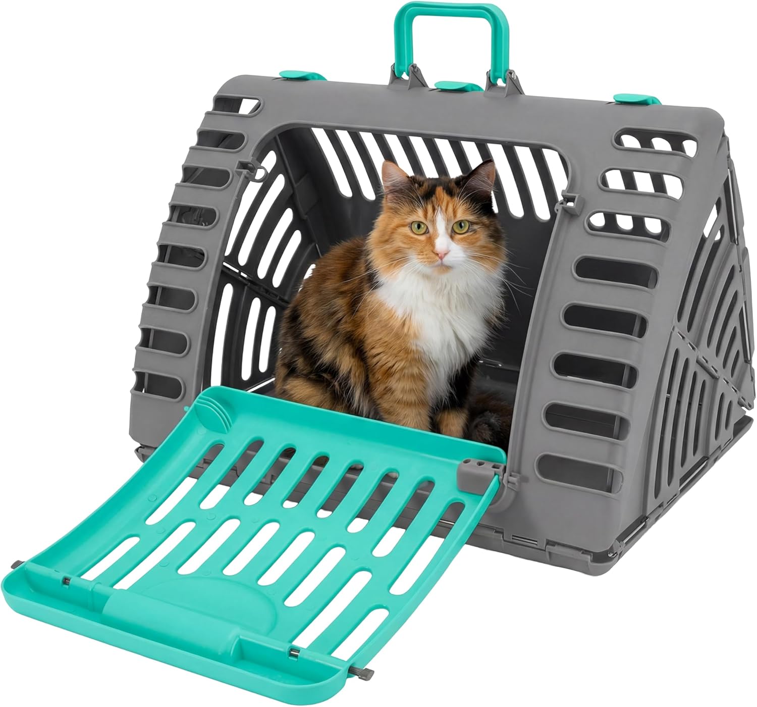 SportPet Large Hard-Sided Travel Cat Carrier - Cat Carrier with Patented Wide Side-Opening Door