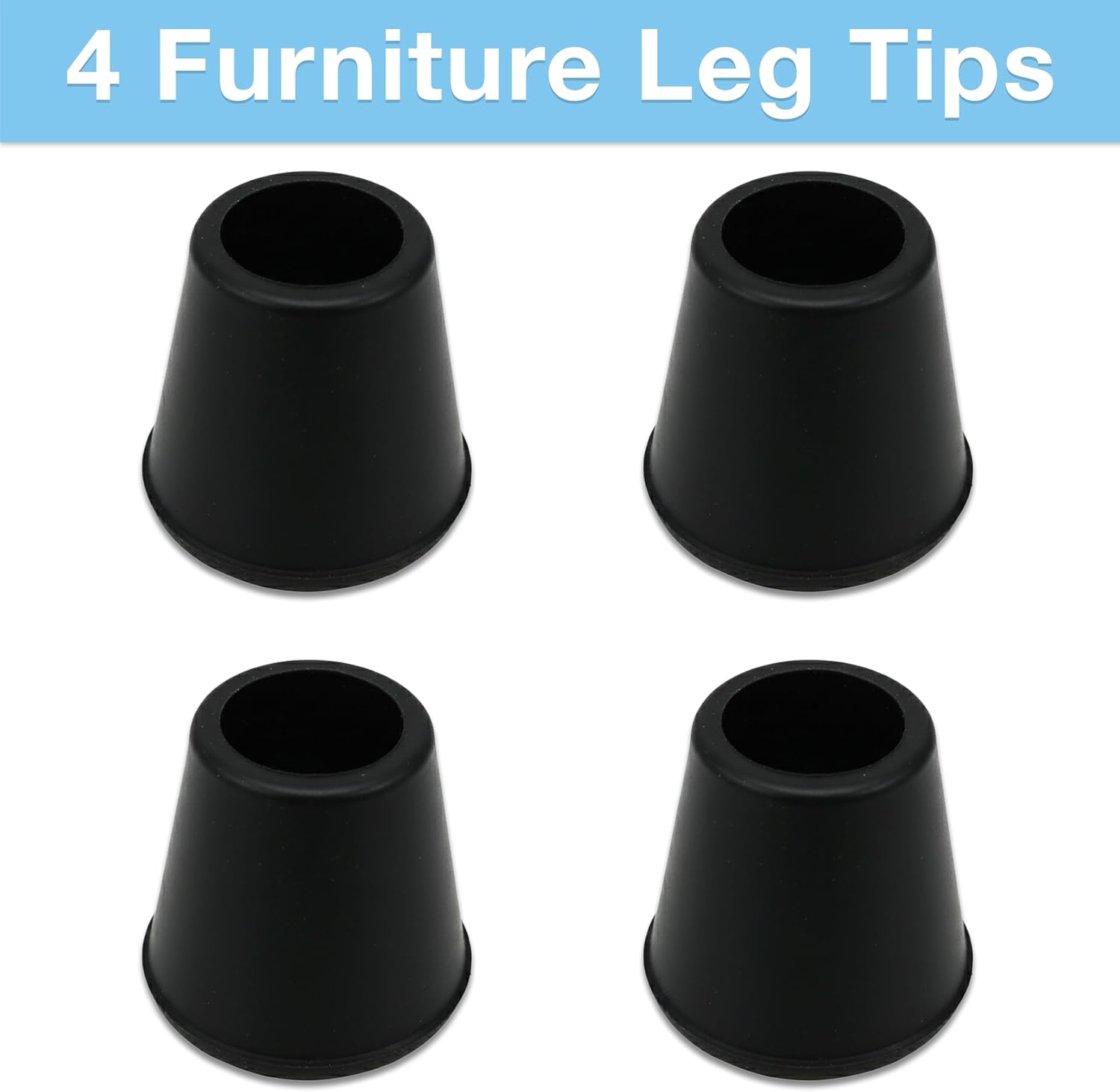 SoftTouch 7/8" Round Non-Marking Rubber Slip-On Chair Leg Tips, Nonslip Protective Furniture Leg Caps for Chairs, Stools, and Tables on Hard Surfaces, Set of 4, Black