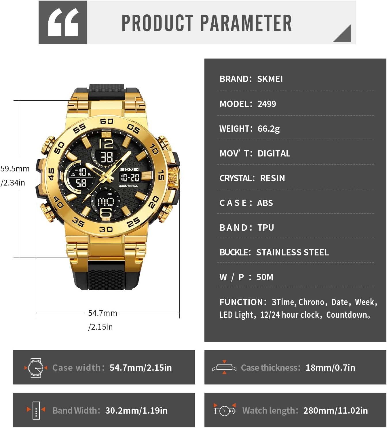 FANMIS Men's Analog Digital Sport Watch Military Dual Display 50M LED Watch | Men's Dual Display Sports Watches With Led Backlight Alarm Stopwatch 12/24h Time Outdoor Running Swimming