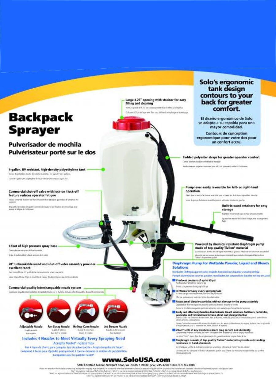 SOLO 475-B BACKPACK SPRAYER, 4 GALLON, DIAPHRAGM - BLEACH RESISTANT