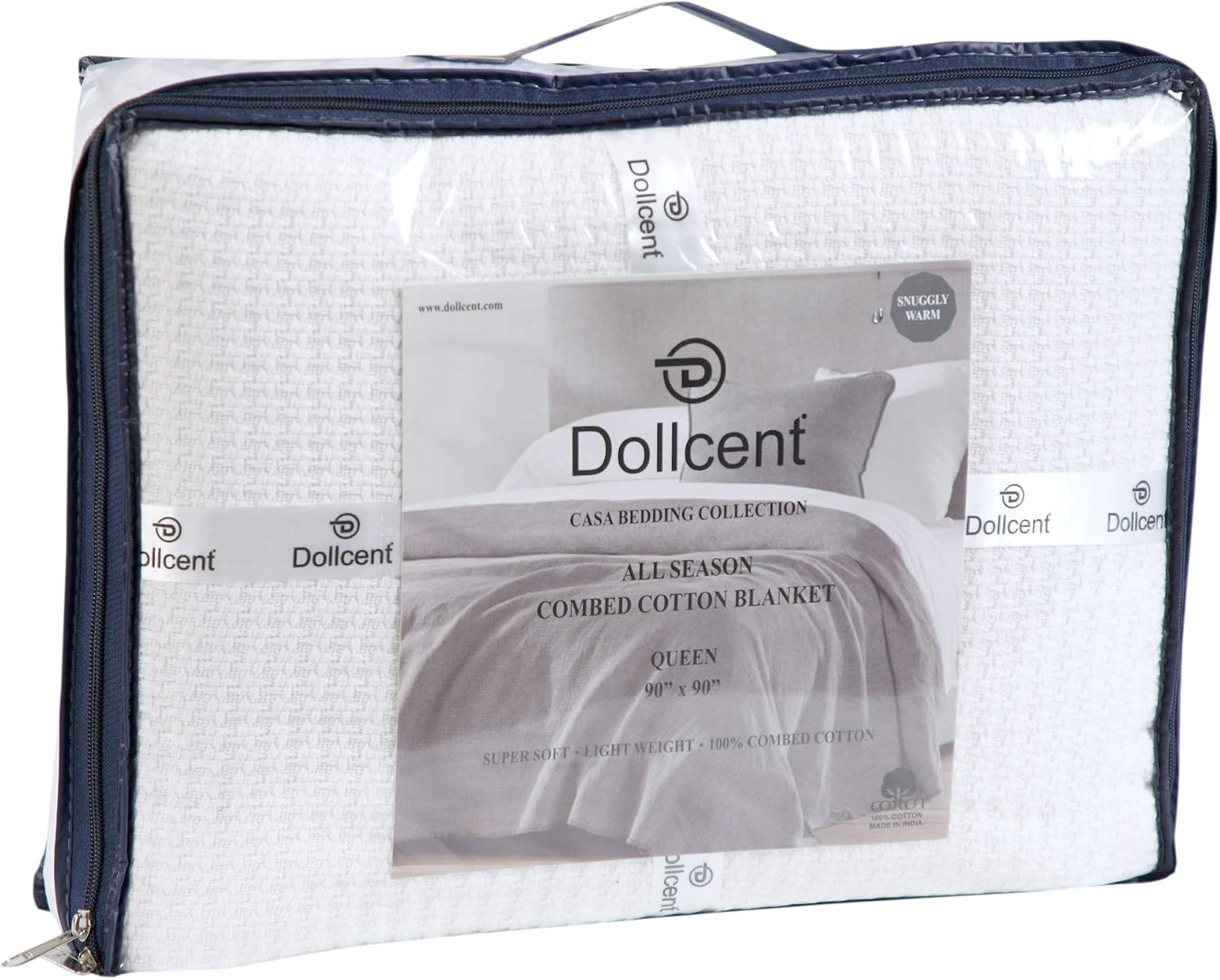 DOLLCENT 100% Cotton Queen Size Blanket for Bed, Premium Soft Combed Lightweight Blankets, Washed Breathable Cozy Bed Throw Blanket, Ivory Queen Cotton Blankets for All Season: Ivory (90"x90")