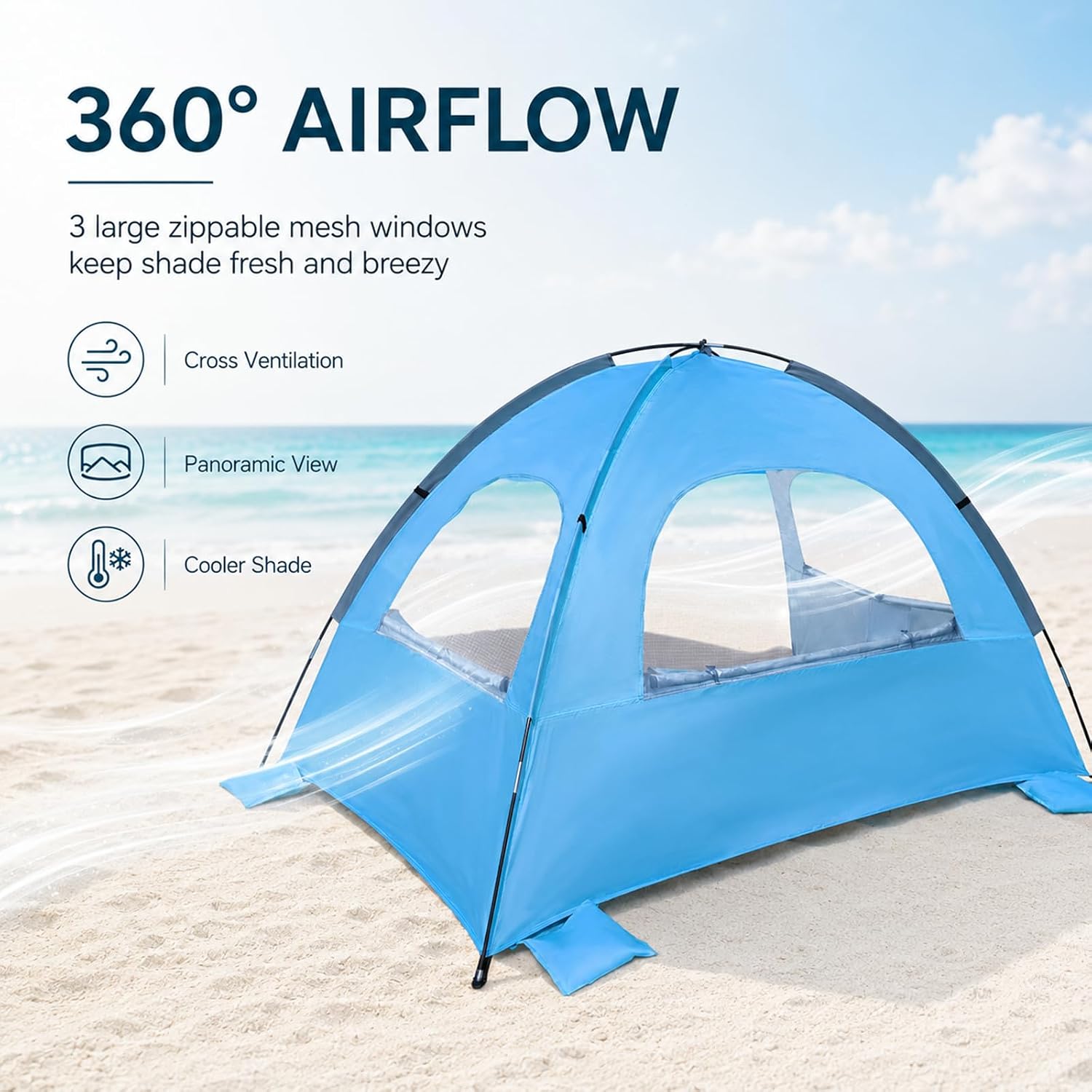 NXONE Beach Tent Sun Shelter, UPF 50+ UV Protection, Easy Setup