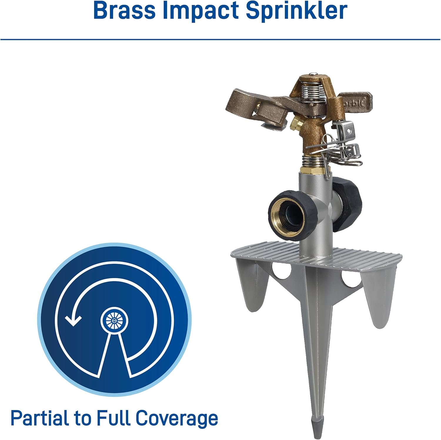 Orbit Lawn Sprinkler 56946 | Heavy‑Duty Brass Impact Head | Adjustable 360° Coverage | Up to 90 ft Diameter | Zinc Spike Base | Durable Outdoor Watering