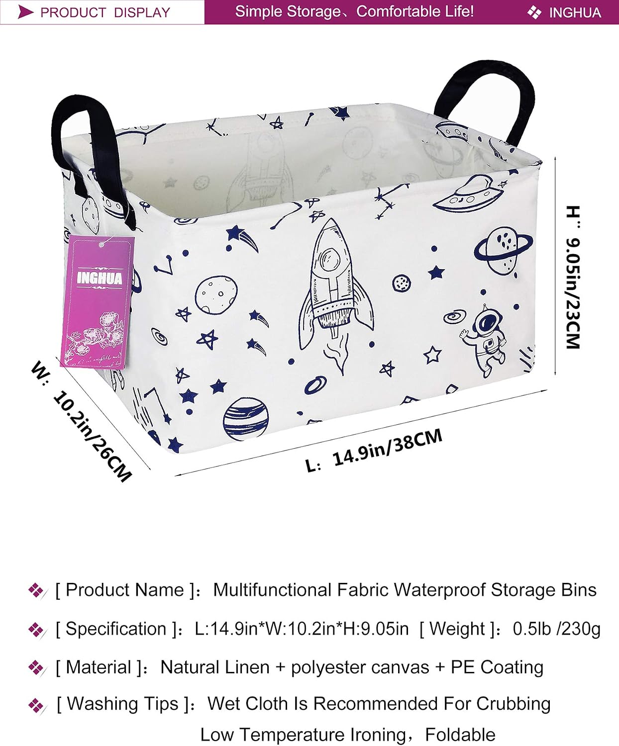 Rectangular Storage Basket Gift Bag Rec Spaceships