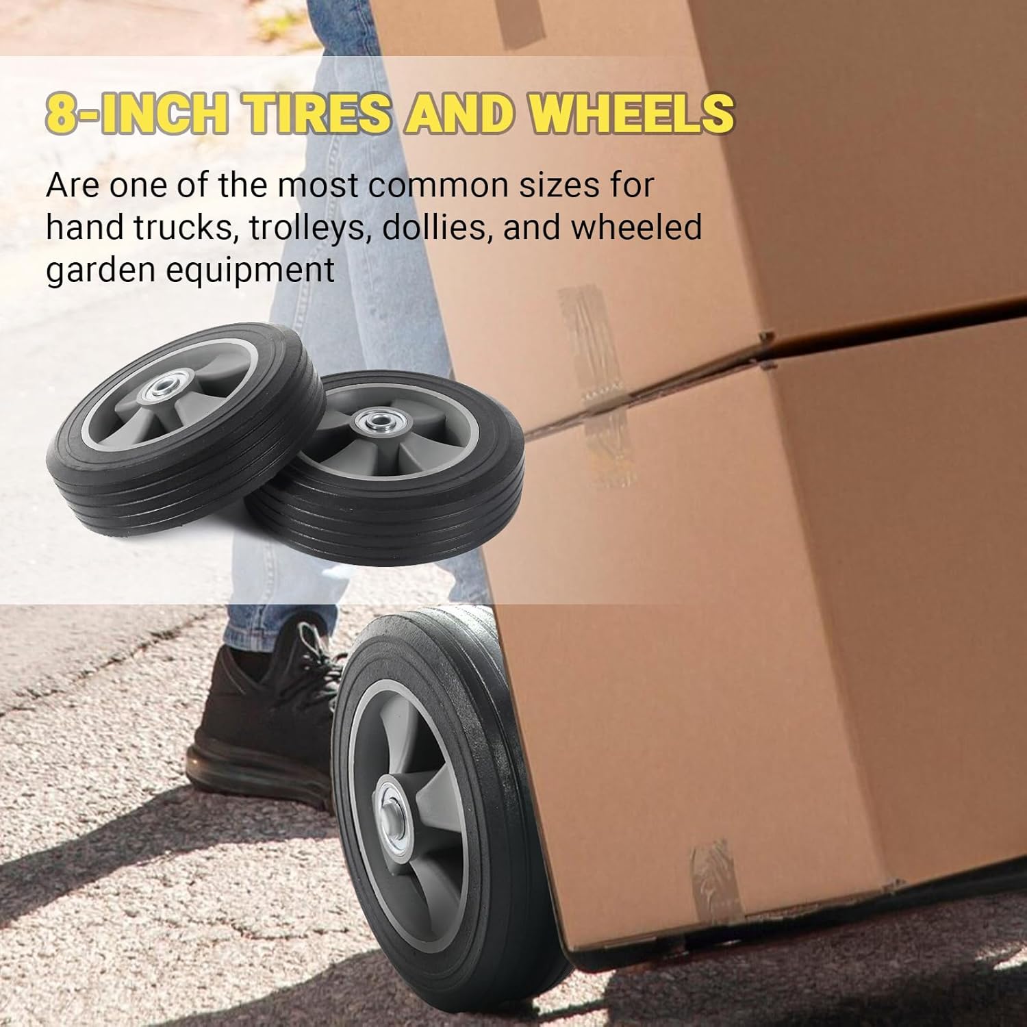 AR-PRO 2-Pack 8" x 2" Solid Run-Flat Replacement Tire with 5/8" Axle & 2" Offset Hub for Hand Trucks Wheelbarrows Dollies Trolleys – Heavy-Duty