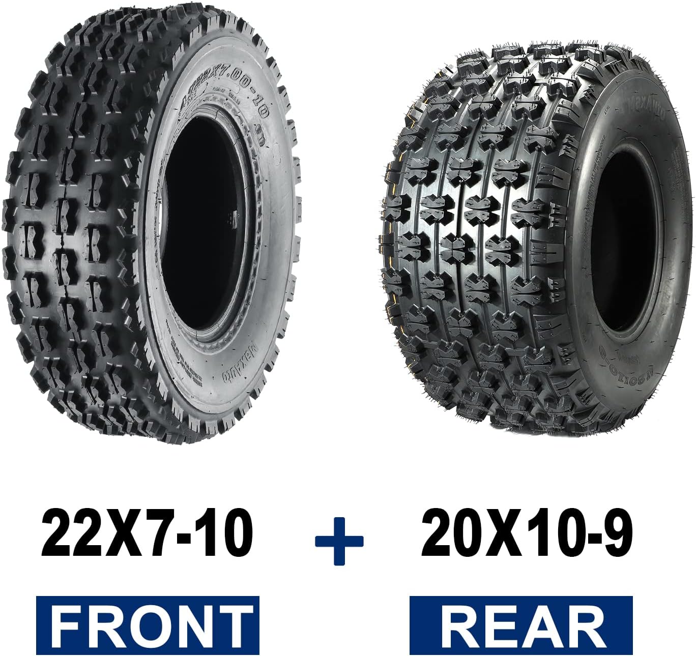 MaxAuto Set of 4 Sport ATV Tires 22x7-10 Front & 20x10-9 Rear UTV Tires 4PR 22x7x10 ATV Quad -Tire - 10077/10081, 4 Pack in 2 Packages