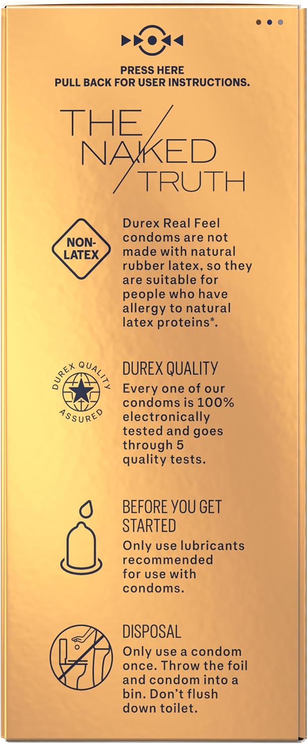 Durex Real Feel Non Latex Condoms, Lubricated Latex Free Condoms for Men, Natural Skin on Skin Feeling, 10 Count
