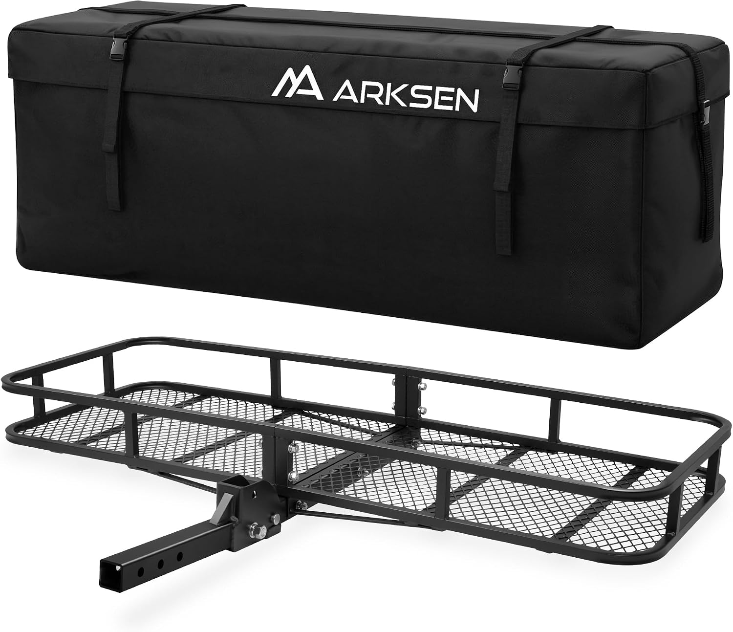 60" x 23" x 5.5" Folding Hitch Cargo Carrier Basket, 500 Lbs Heavy Duty Rear Trailer Hitch Cargo Rack Fits 2" Receiver for SUV, Truck & Van, Ideal for Camping & Travel