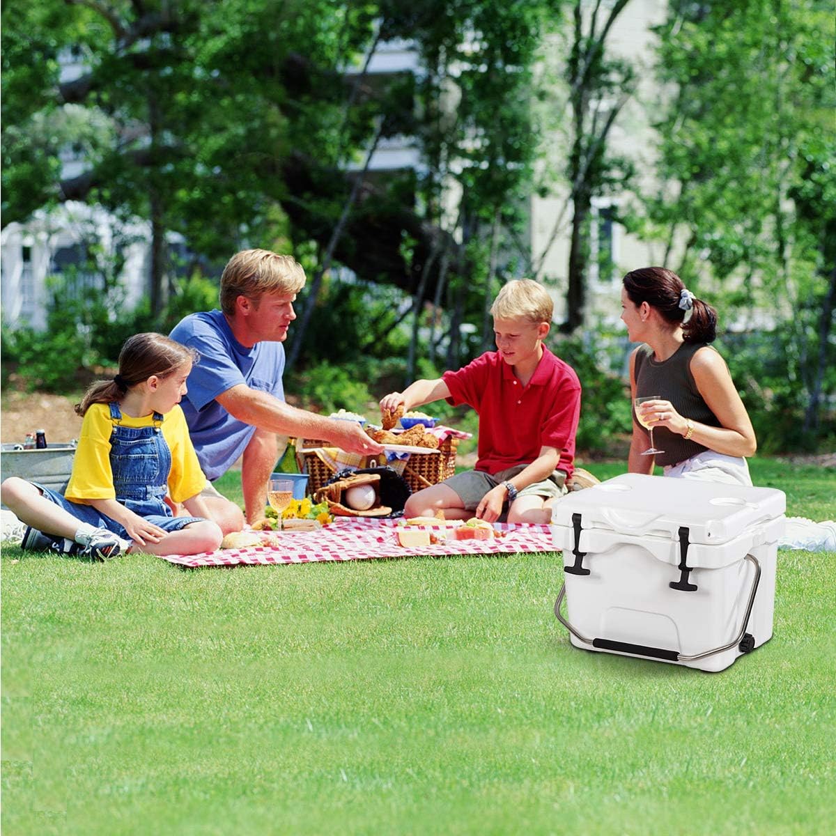 Goplus 16 Quart Cooler, 24-Can Capacity Ice Chest with 2 Cup Holders, 3-5 Days Ice Retention, Portable Insulated Ice Box for Camping
