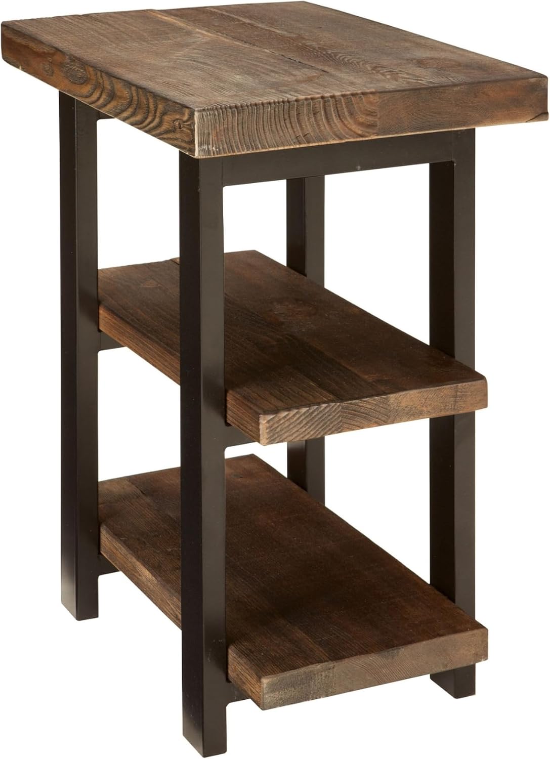 Alaterre Furniture Pomona Solid Wood 2-Tier End Table, Rustic Brown, 27” | Nightstand with Storage Shelf and Metal Legs, Industrial Farmhouse Chair Side Table for Living Room or Bedroom