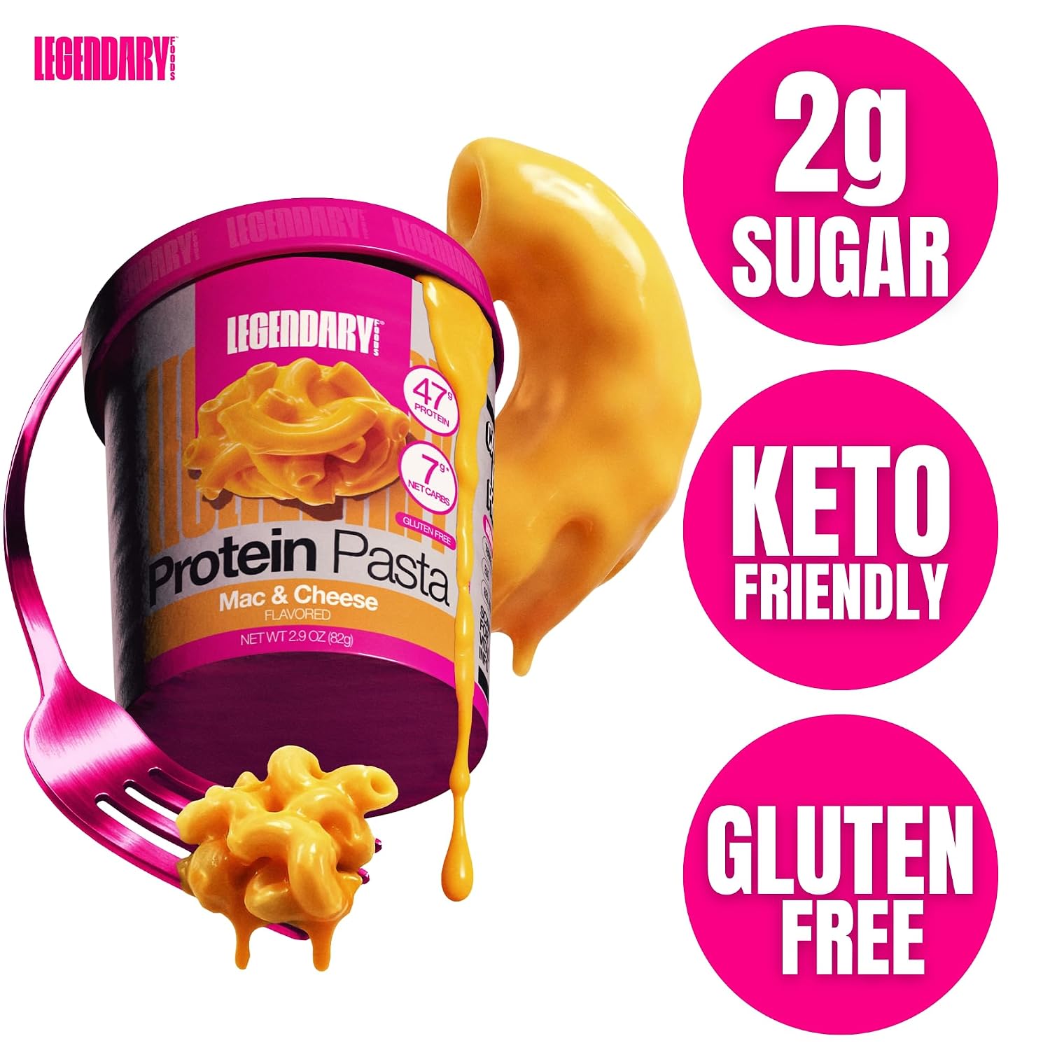 Legendary Foods 48g Protein Pasta Gluten Free Garlic Parmesan Cup | 8g Net Carbs, High Fiber Keto Pasta, Instant Protein Lunch - Low Carb Diet, Microwave Pasta Cups, Post workout Quick Meal