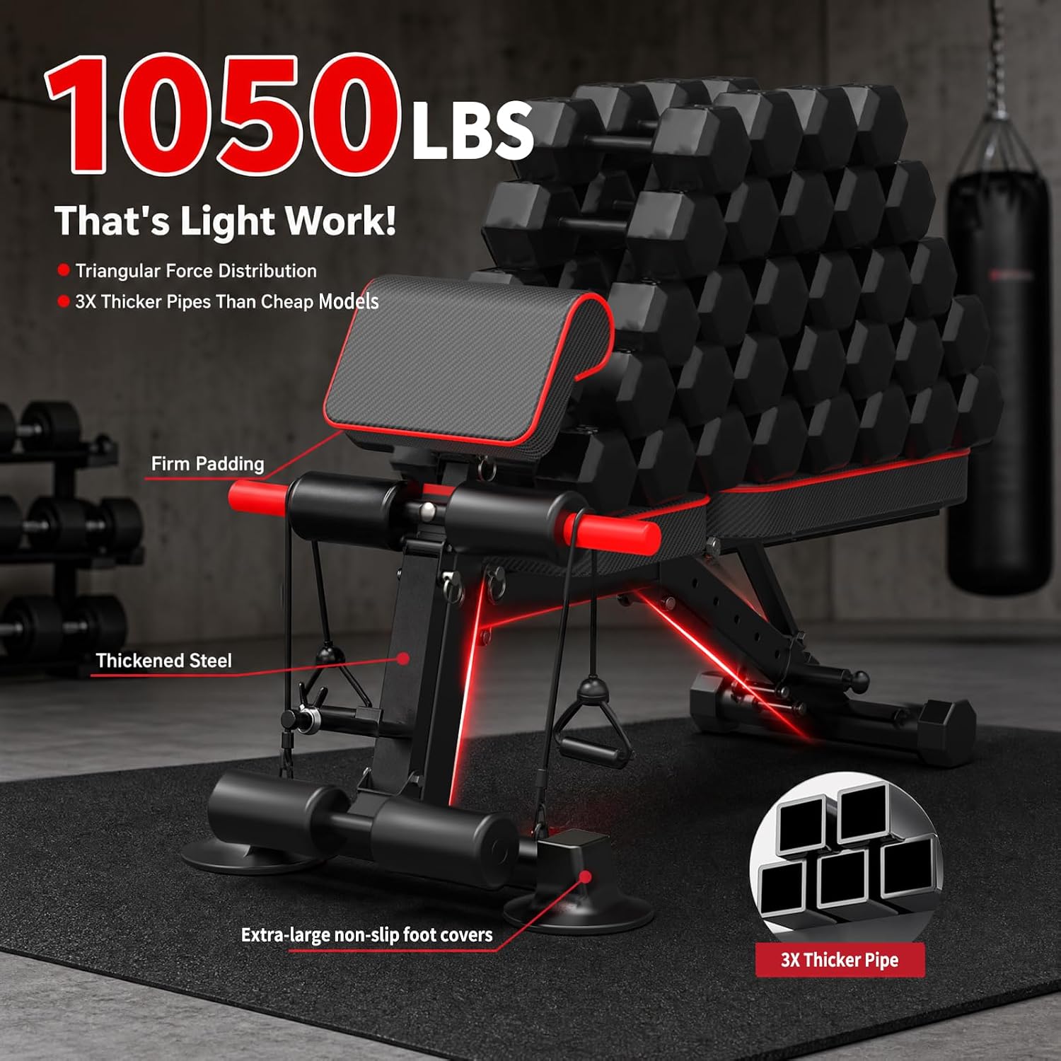 K KiNGKANG Adjustable Weight Bench, Foldable Home Gym, 1050lbs Capacity