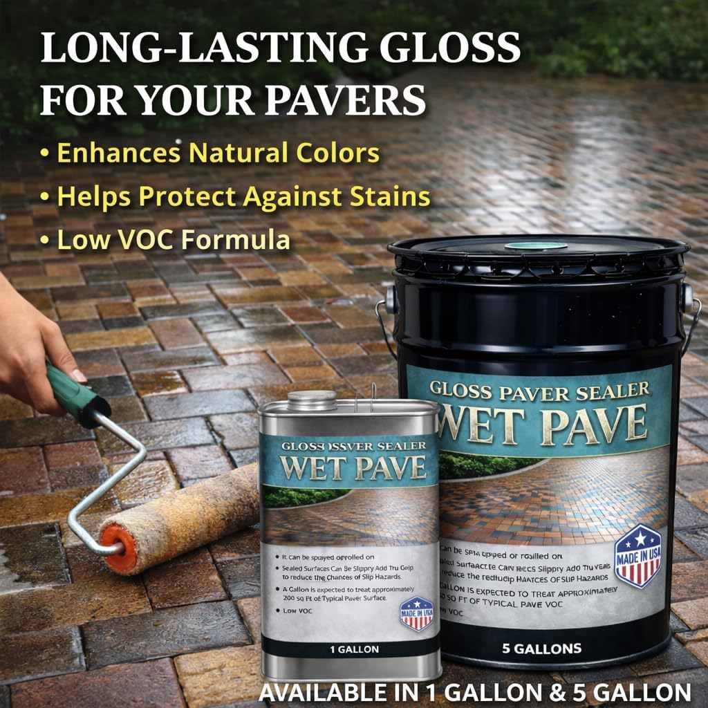 Wet Pave Paver Sealer – Waterproof & UV-Resistant Masonry Sealer for Concrete, Brick & Stone – Color Enhancing