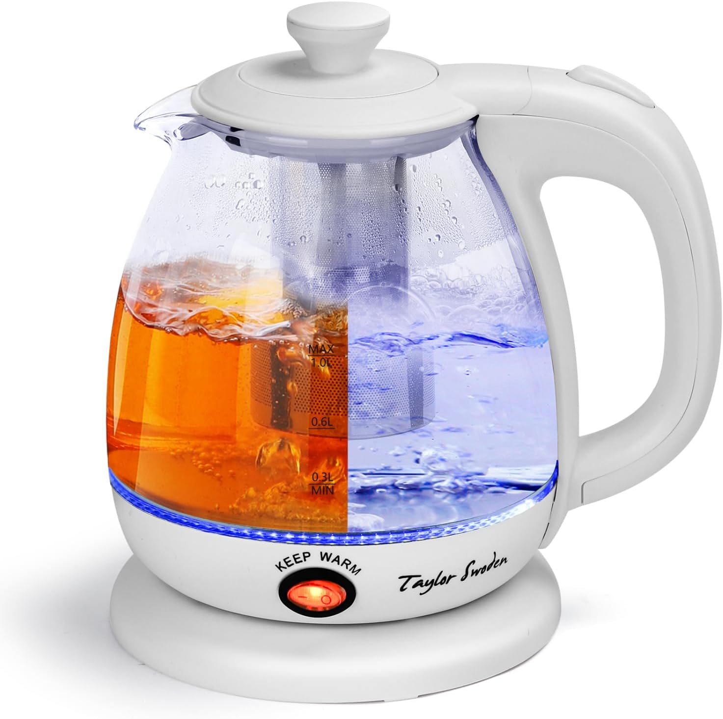 Taylor Swoden Electric Kettle with Tea Infuser, 1L Small Electric Tea Kettle with Keep Warm, LED Light Hot Water Boiler & Heater for Coffee & Teas