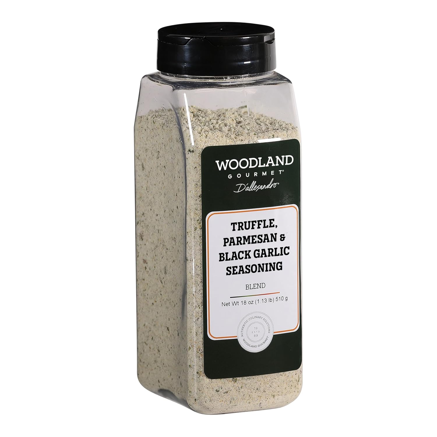 Truffle Parmesan & Black Garlic Seasoning, 18 oz – Gourmet Finishing Cheese Blend with Black Truffle Salt & Fermented Black Garlic, by Woodland Gourmet