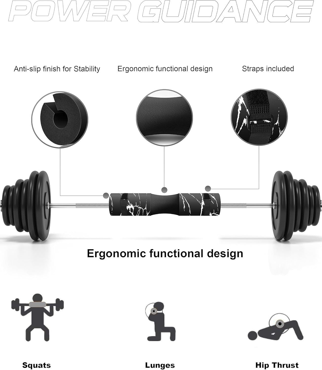 POWER GUIDANCE Barbell Squat Pad - Neck & Shoulder Protective Pad - Great for Squats, Lunges, Hip Thrusts, Weight Lifting & More - Fit Standard and Olympic Bars Perfectly