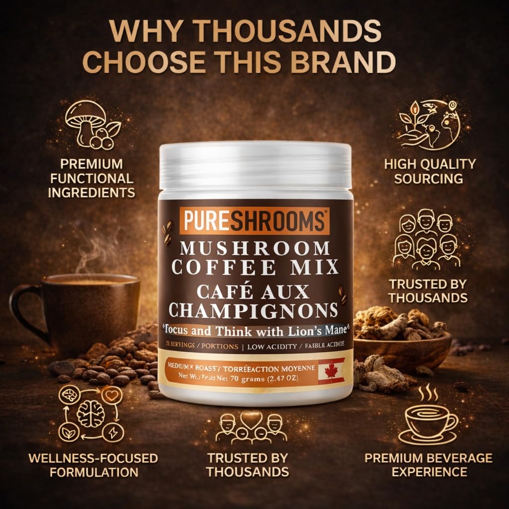 PureShrooms Mind & Body Mushroom Coffee - Instant Colombian Arabica with Organic Lion’s Mane, Reishi & Cordyceps - Low Acidity Nootropic Superfood Beverage for Focus & Vitality, 35 Servings/70g