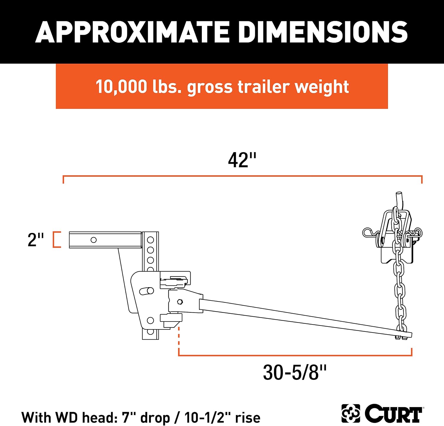 Deep Drop Trunnion Bar Weight Distribution Hitch (8K - 10K lbs, 30-5/8" Bars)