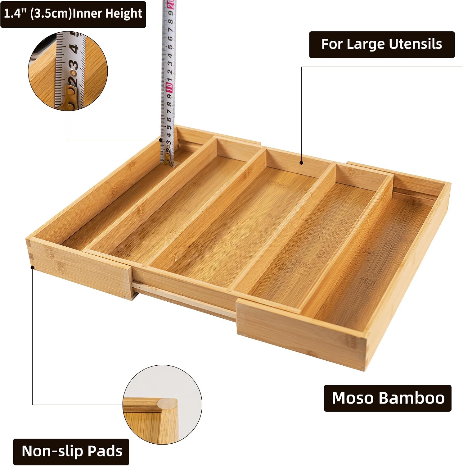 Utoplike Bamboo Expandable Kitchen Drawer Organizer Silverware Utensil Tray