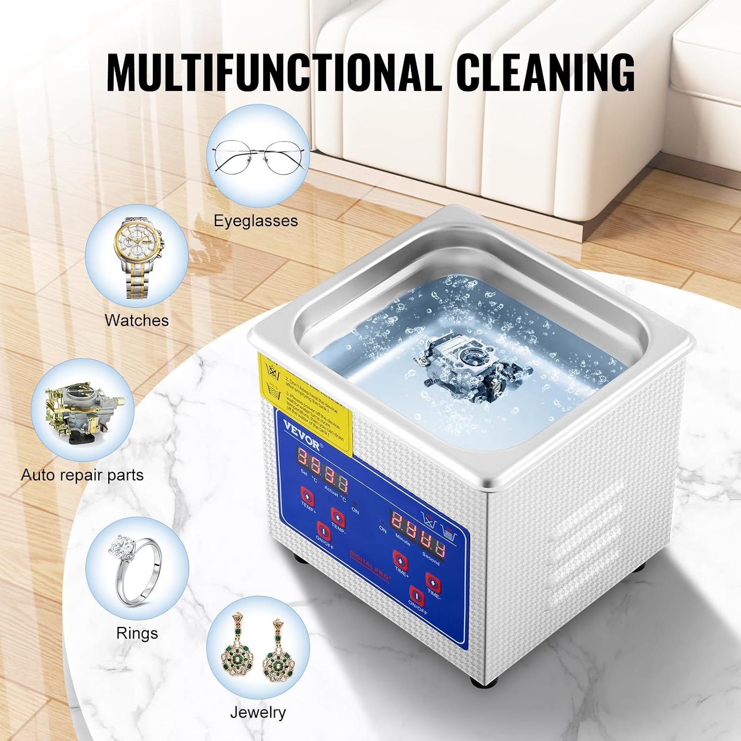 VEVOR 6L Commercial Sonic Cleaner, 40kHz Professional Cleaning Machine with Digital Timer & Heater, 110V - Ideal for Watches, Instruments, and Industrial Parts, FCC/CE/RoHS Certified | with Digital Timer and Heater, 110V, for Watch, Instruments, and Indu…