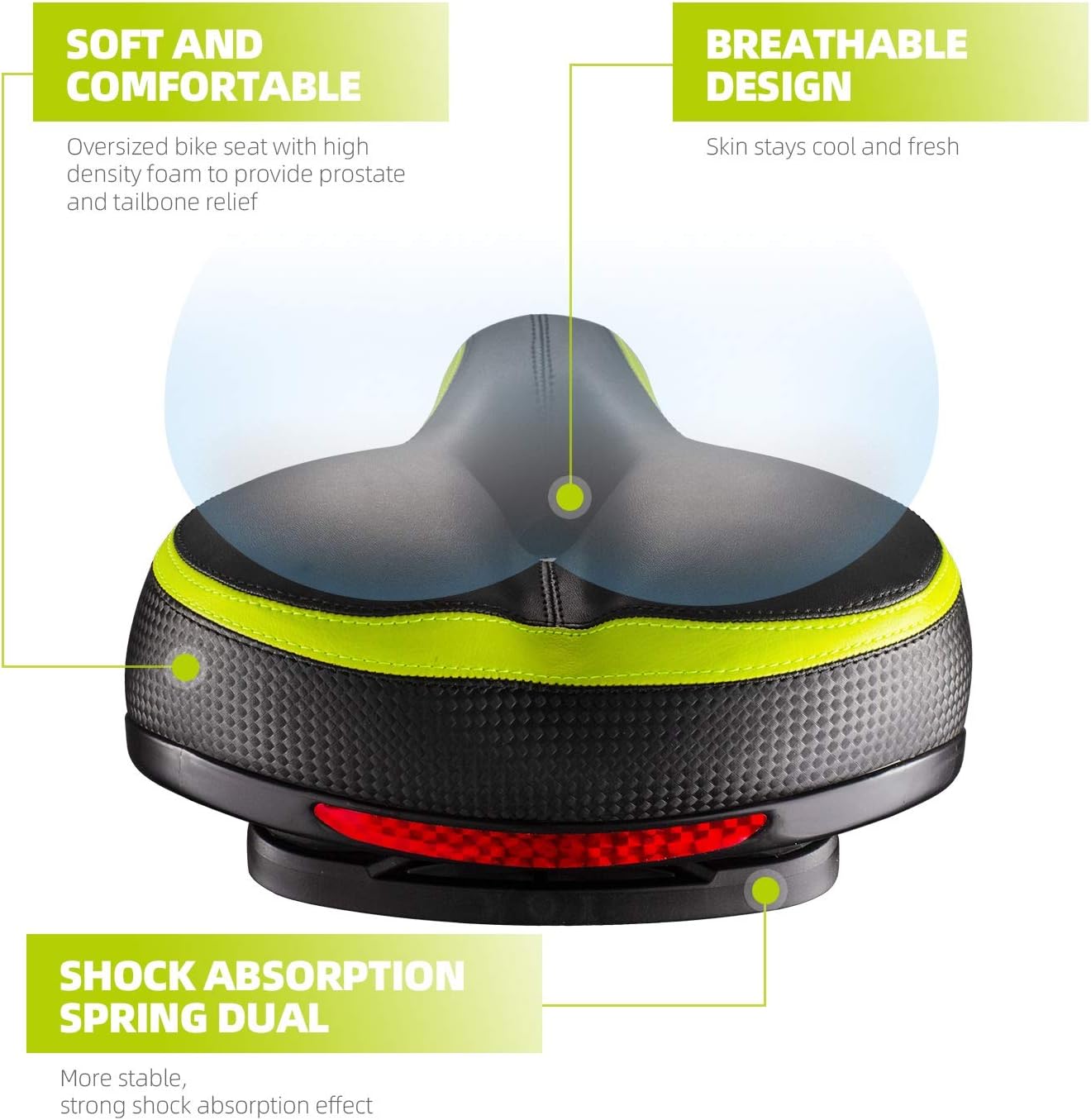 Bike Seat, Most Comfortable Bicycle Seat Dual Shock Absorbing Memory Foam Waterproof Bicycle Saddle Bike Seat Replacement with Refective Tape