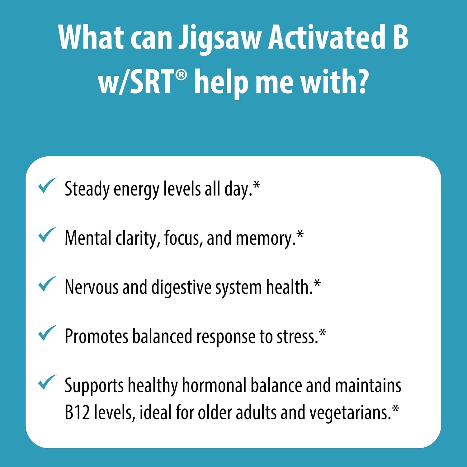 Jigsaw Health Activated B w/SRT | Supports Healthy Nervous System and Energy Production | 120 Tablets