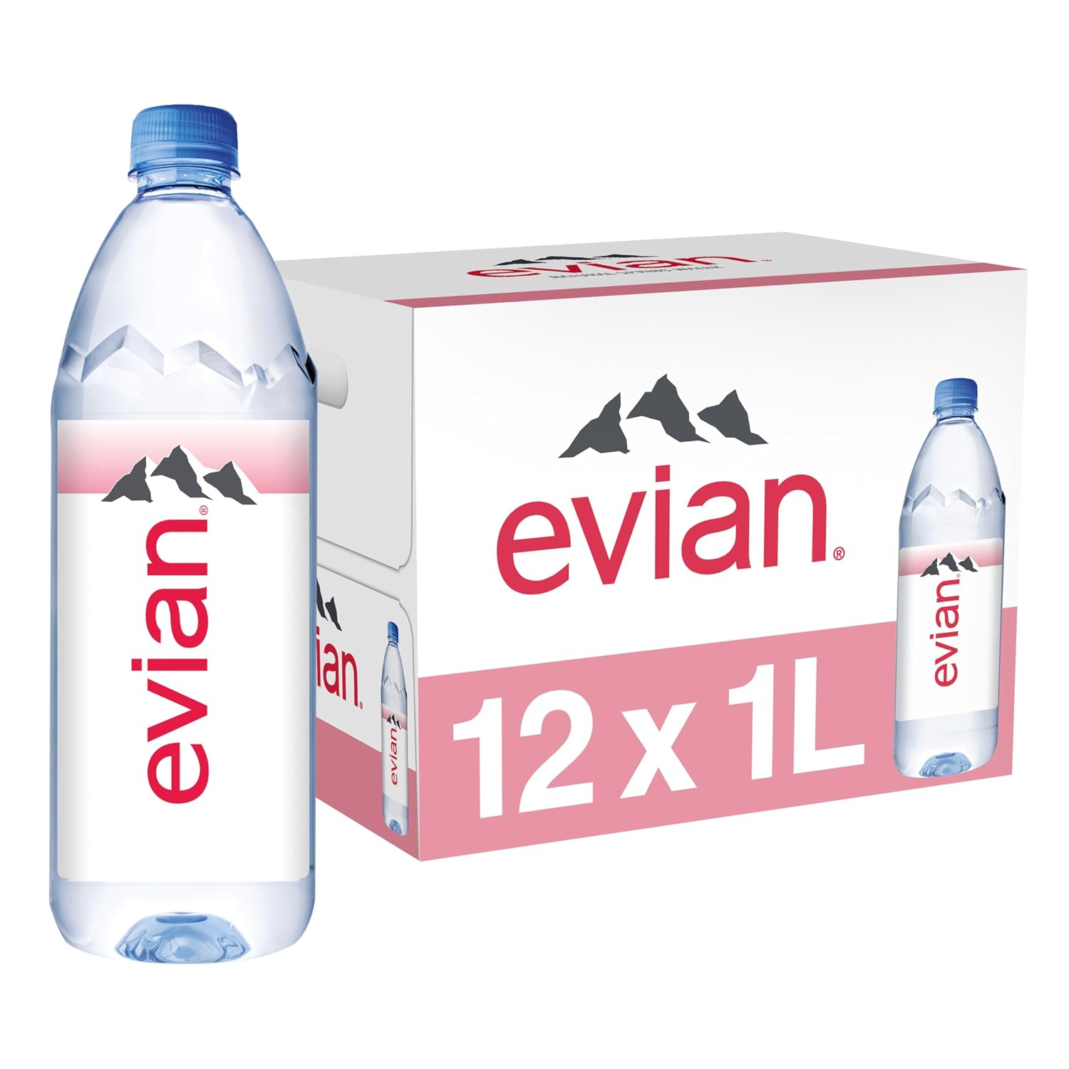 evian Natural Spring Water, 750 ml (25.36 fluid ounce) Water Bottle with Sports Cap, 12 Pack