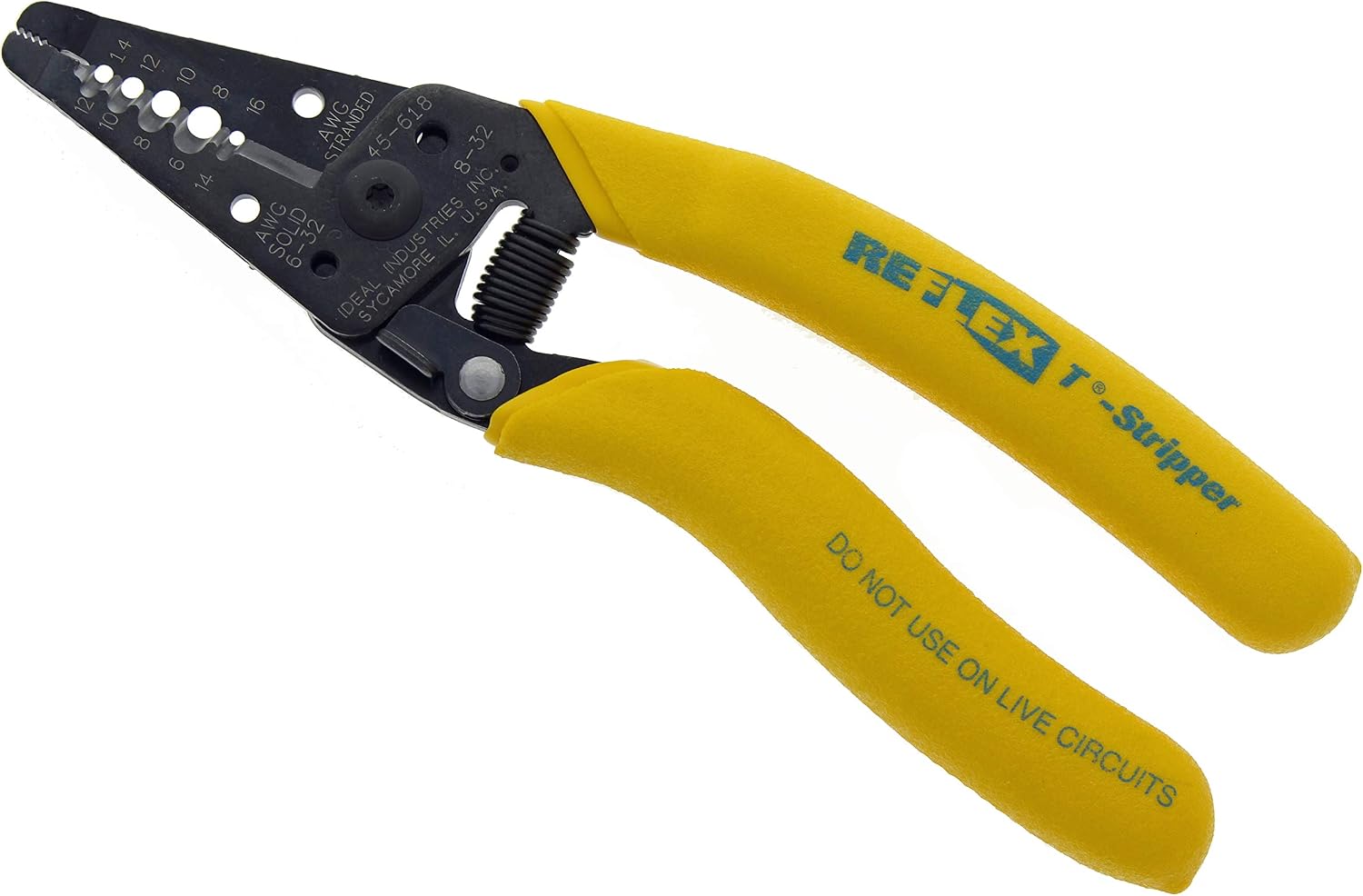 IDEAL Electrical Reflex Super T-Stripper Wire Strippers, 8–16 AWG Solid, 10–18 AWG Stranded, Ergonomic Wire Cutter and Stripping Tool with Textured Sleeves, Locking Handle